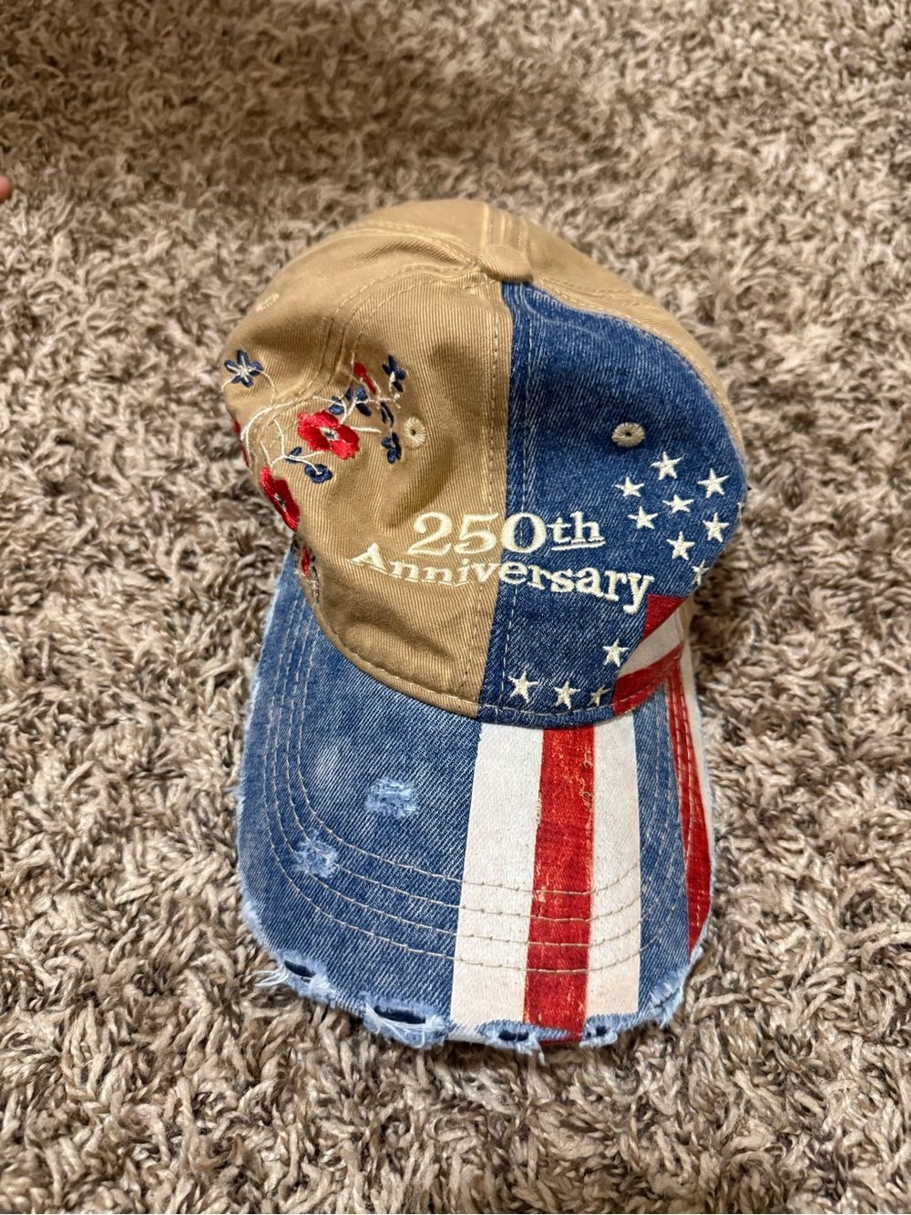 250th Anniversary Embroidered Patchwork Baseball Cap - Tan & Blue